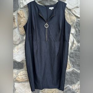 Calvin Klein Business Dress 22W Gray Gold Zipper Sheath Classy Career Church